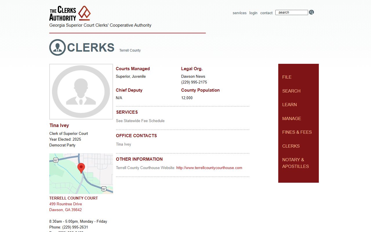Terrell County Clerk of Superior Court GSCCCA profile