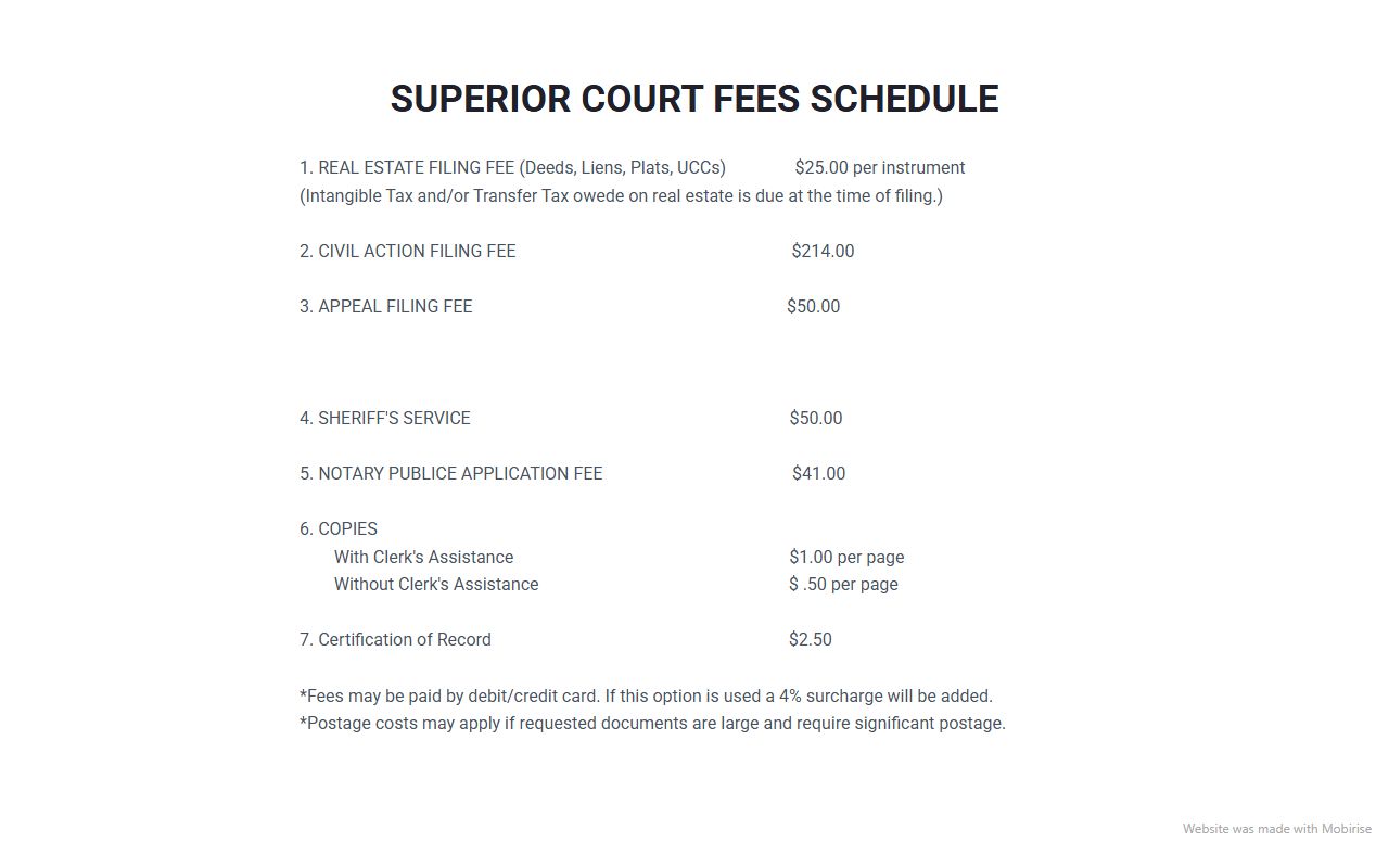 Terrell County Clerk of Superior Court fee schedule page