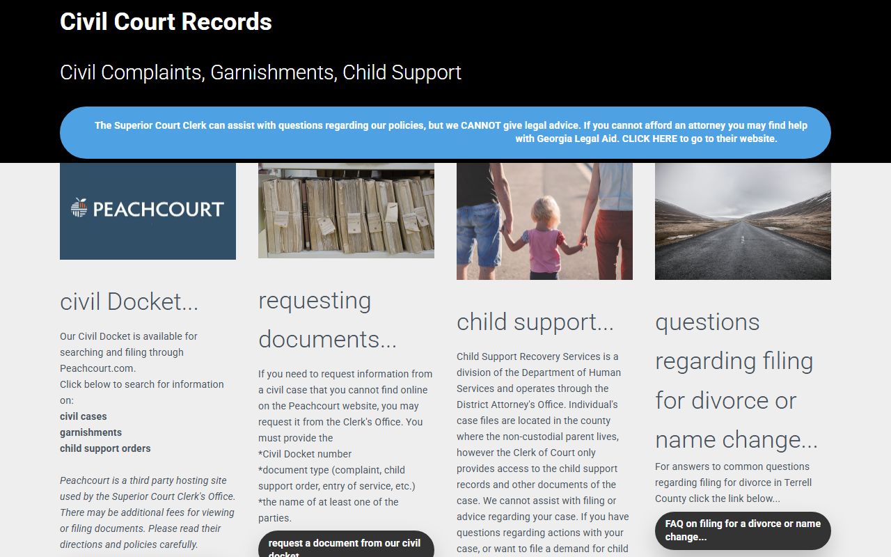 Terrell County court records civil records PeachCourt instructions