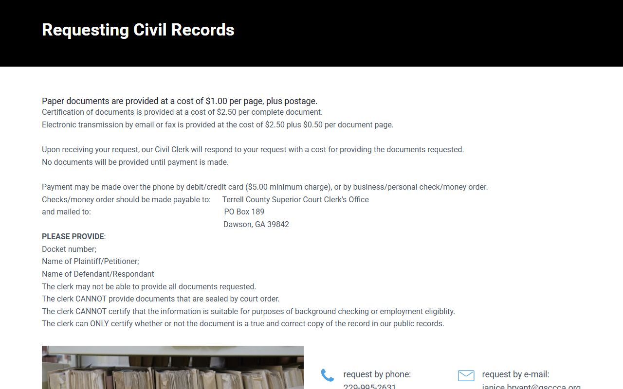 Terrell County court records civil document request fields