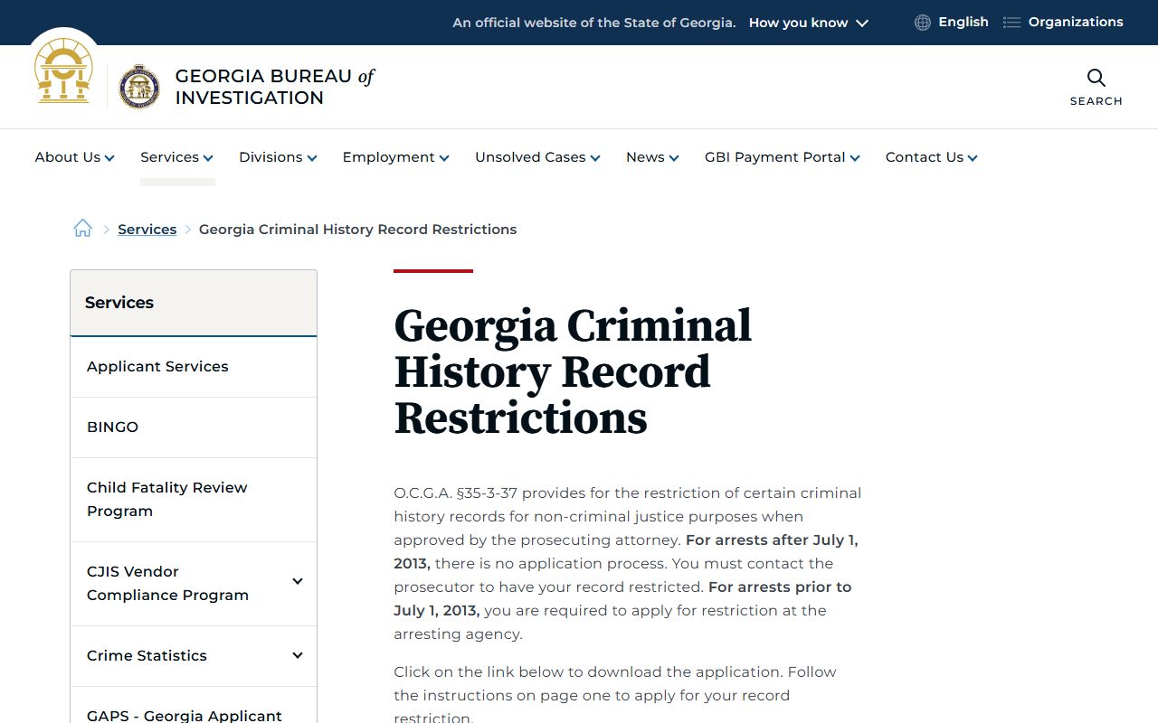 Terrell County criminal court records GBI record restriction