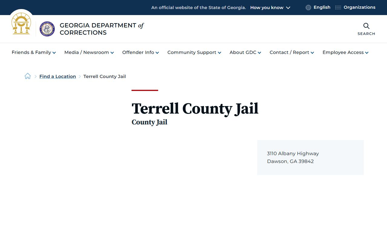 Terrell County inmate records GDC jail location source