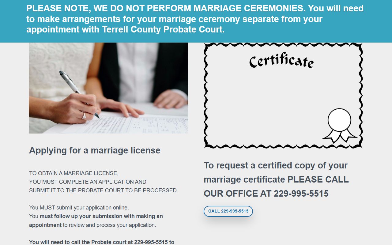 Terrell County marriage records Probate Court license page