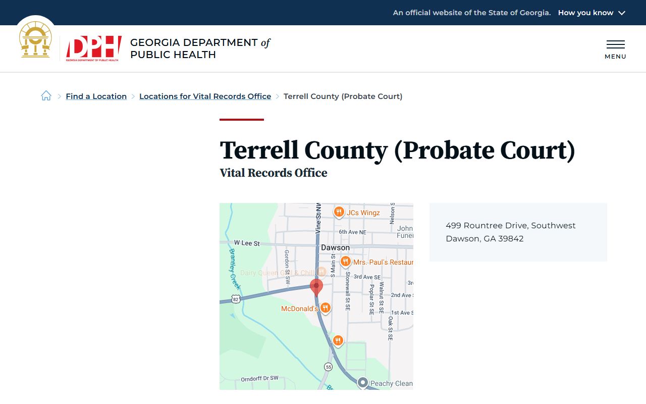 Terrell County probate records Georgia DPH vital records listing